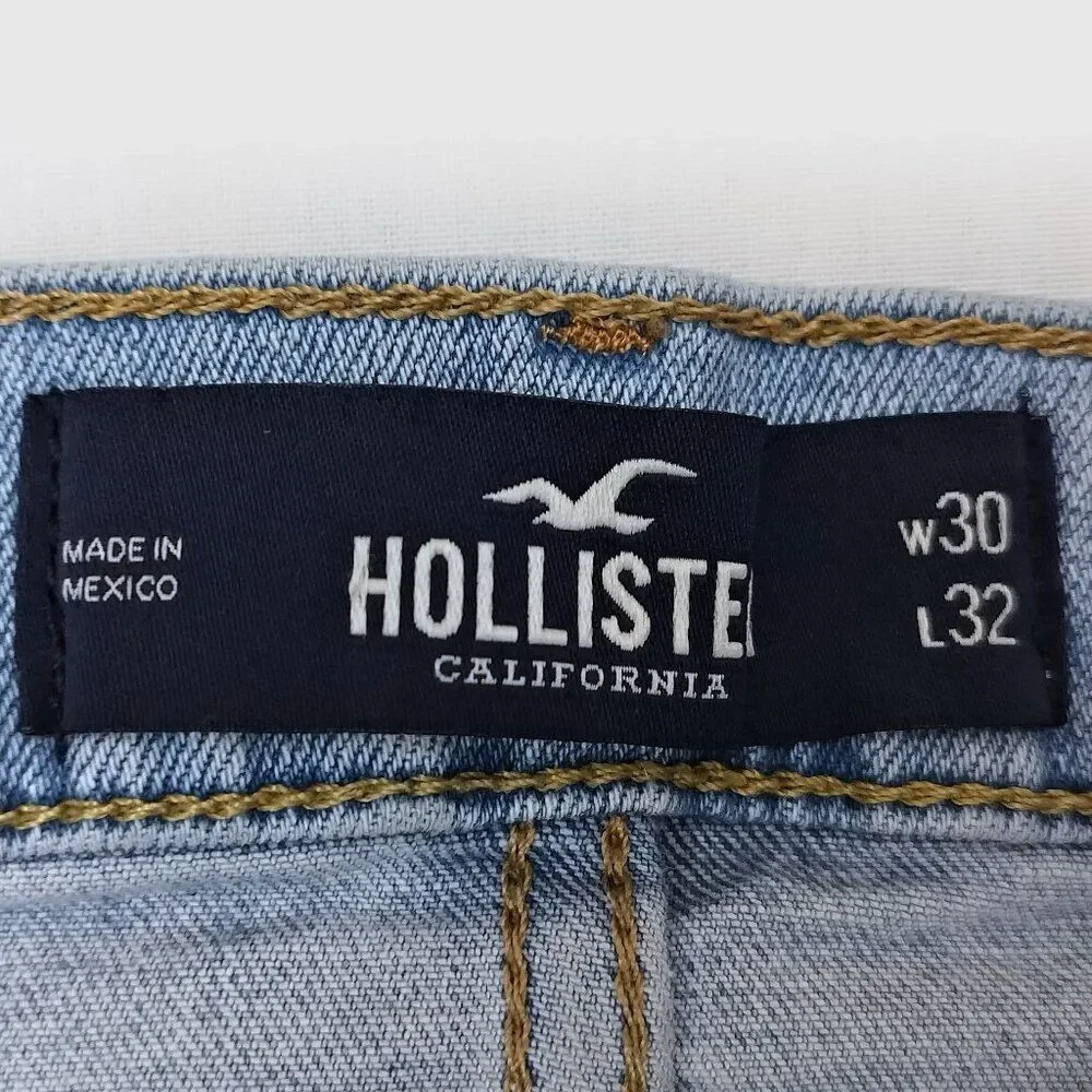 HOLLISTER Distressed Jeans Slim Straight Epic Flex Light Wash Denim Mens 30 x 32